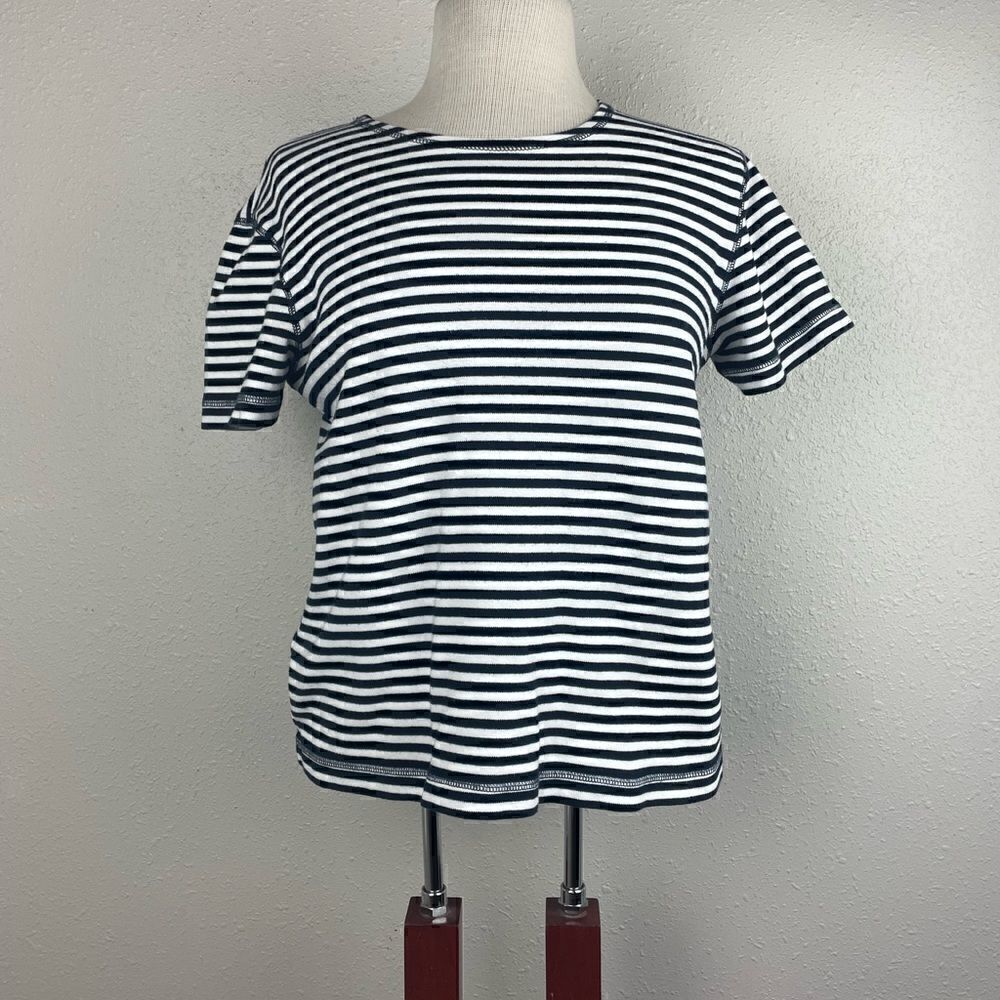 EUC Chaus Women’s Blue and White Short Sleeve Top Size S